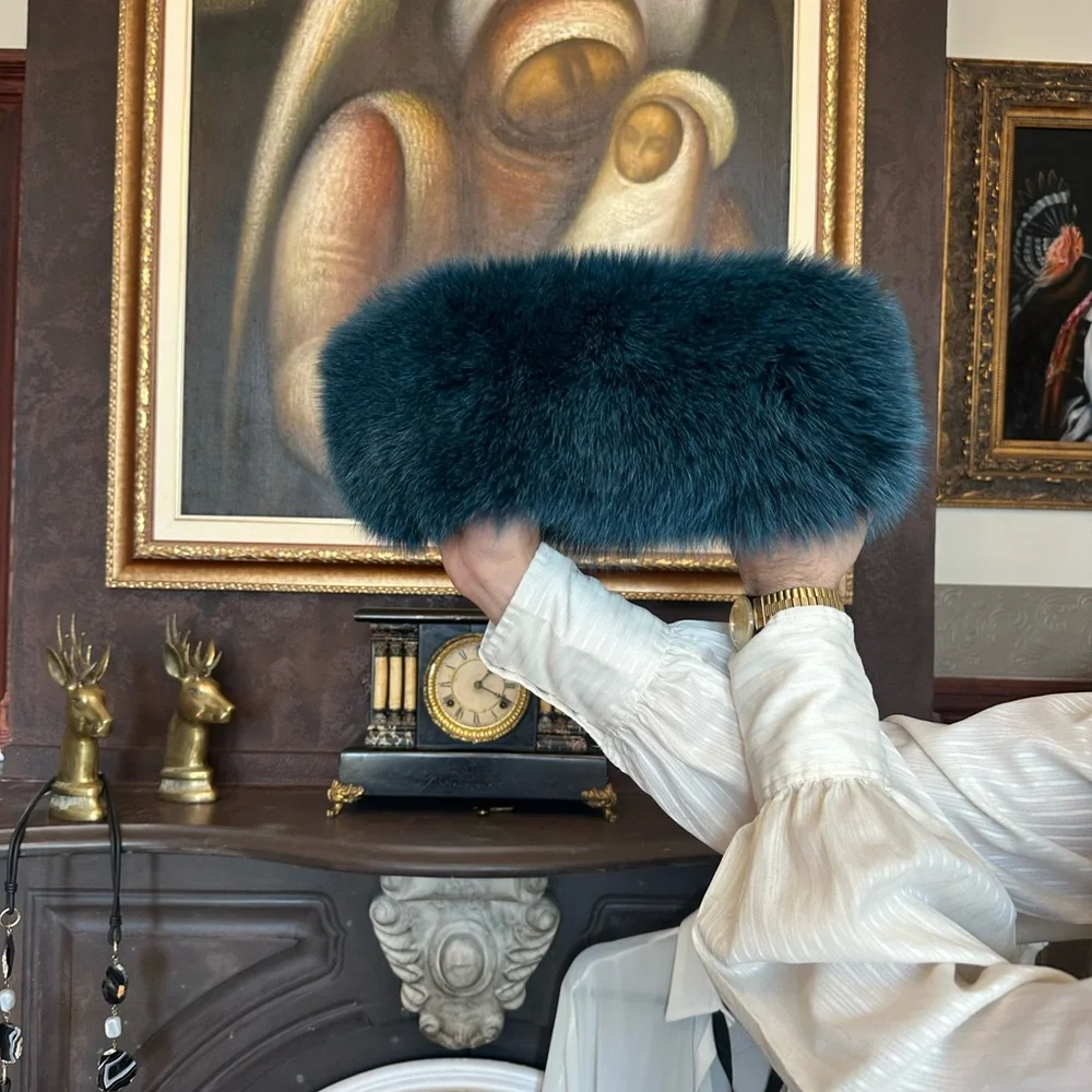 Vintage Teal Fur Headband Or Neck warmer - Picture 2 of 11